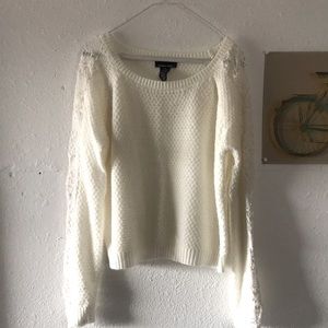 Cream sweater with crochet sleeves